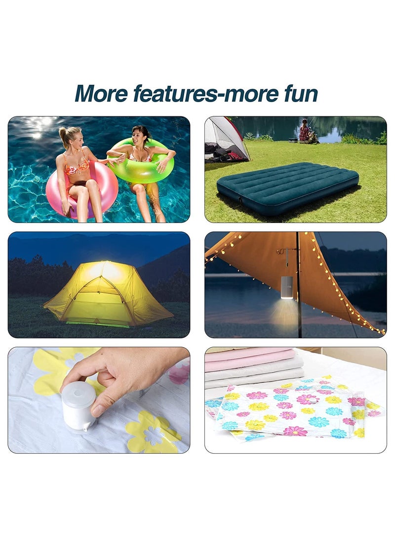 Mini Portable Air Pump Mini Electric Air Pump for Inflatables 1400mAh Battery USB Rechargeable Air Pump with 410LM LED Light Quick Inflate for Camping Battery Pool Float Pump