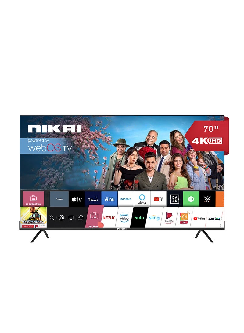 70 Inch Smart TV, 4K Ultra HDR, LED WebOS Platinum Series, Magic Remote, Cinema Screen Design, Dolby Audio, Smart Voice Control, Apps YouTube, Netflix, Amazon Prime, Shahid NIK70MEU4STN1 Black