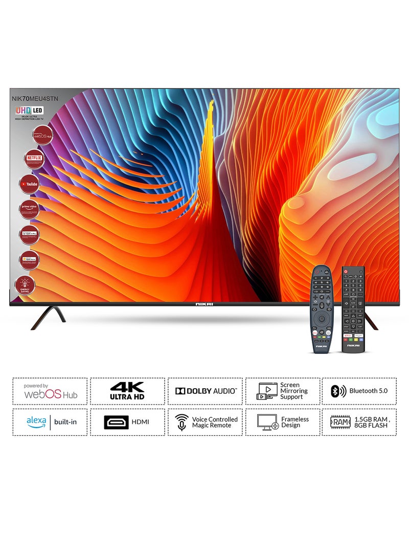 70 Inch Smart TV, 4K Ultra HDR, LED WebOS Platinum Series, Magic Remote, Cinema Screen Design, Dolby Audio, Smart Voice Control, Apps YouTube, Netflix, Amazon Prime, Shahid NIK70MEU4STN1 Black