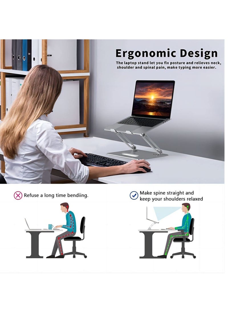 Portable Laptop Holder with Cooling Fan Height Adjustable Ergonomic Computer Stand for Desk Compatible with 9-15.6 inch Laptops Silvery