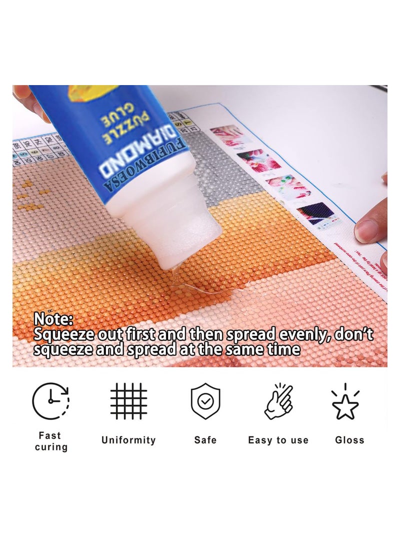 2PCS Diamond Painting Glue Sealing Wax Jigsaw Adhesive 240ML Diamond Painting Sealer Permanent Fixing and Glittering Effect Diamond Handicrafts Brightening Prevents Shedding Comes with Sponge Tip