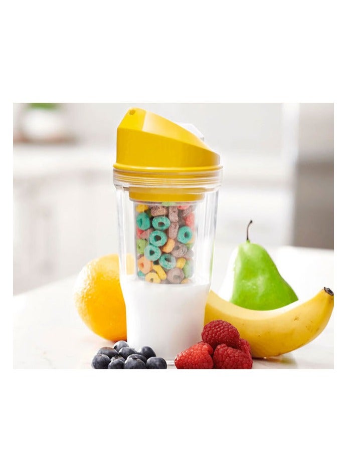 A portable cereal cup with no spoon, no bowl, it's cereal on the go ( Yellow )