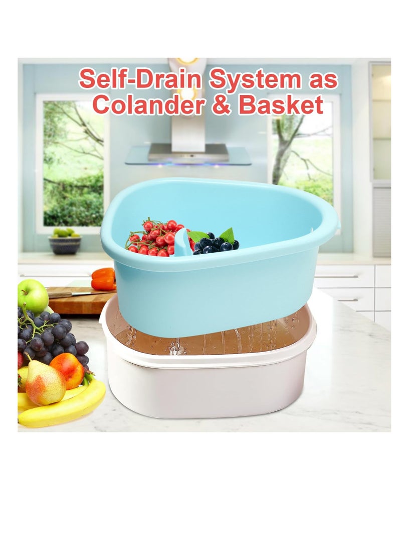 Fruit and Vegetable Washing Machine, Fruit Cleaner Spinner, Fruit Washer Spinner with Brush, Multifunctional Fruit and Vegetable Scrubber, Salad Spinner (Blue)