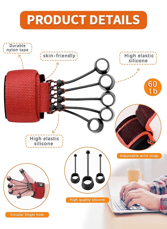 60 LB Finger Exerciser Finger Stretcher Finger Resistance Band, Strength Trainer Reverse Grip Strengthener Climbing Exercise Equipment Finger Extensor Strengthener for Wrist Hand