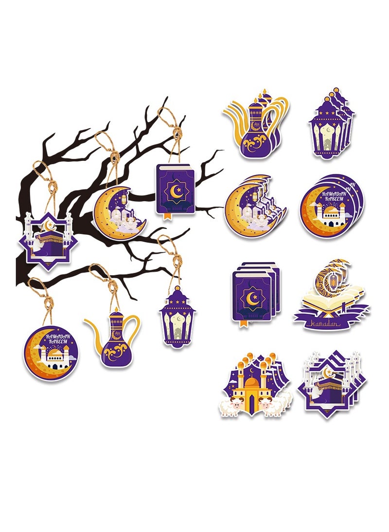 24 Pcs Paper Pendant Eid Mubarak Decorations Ramadan Kareem Hanging Ramadan Kareem For Home Eid Party Supplies