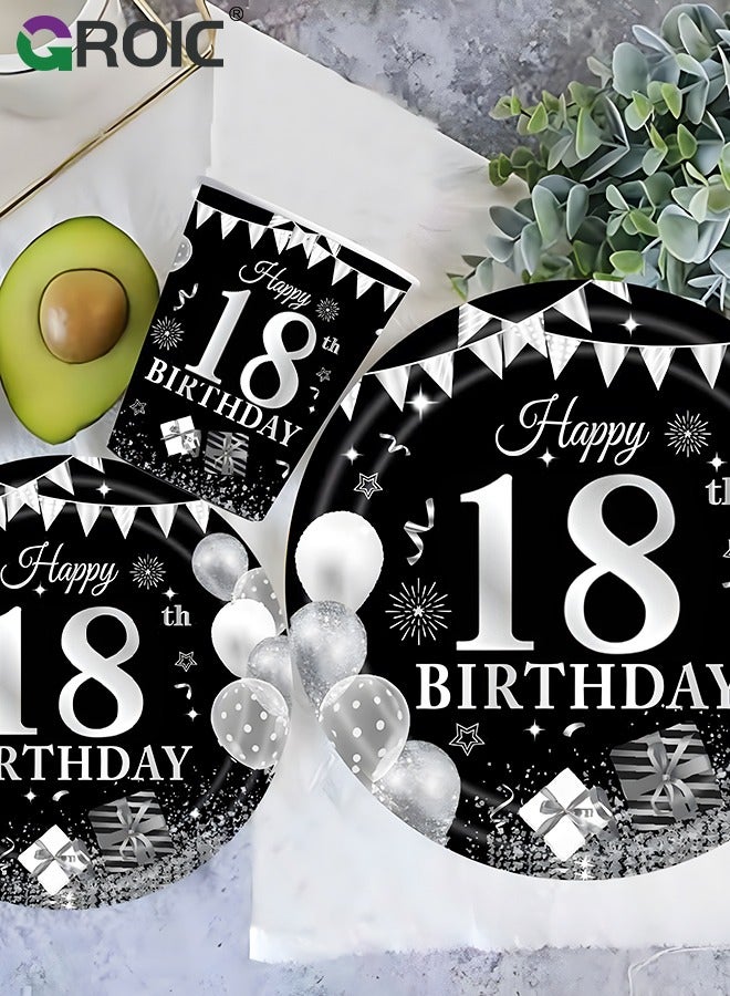 116 Pcs Birthday Party Supplies and Decorations Pack, 18 Years Old Theme Party Decoration, Include Knives, Forks, Spoons, Plates, Napkins, Cups for 18 Years Old Birthday Party Decorations