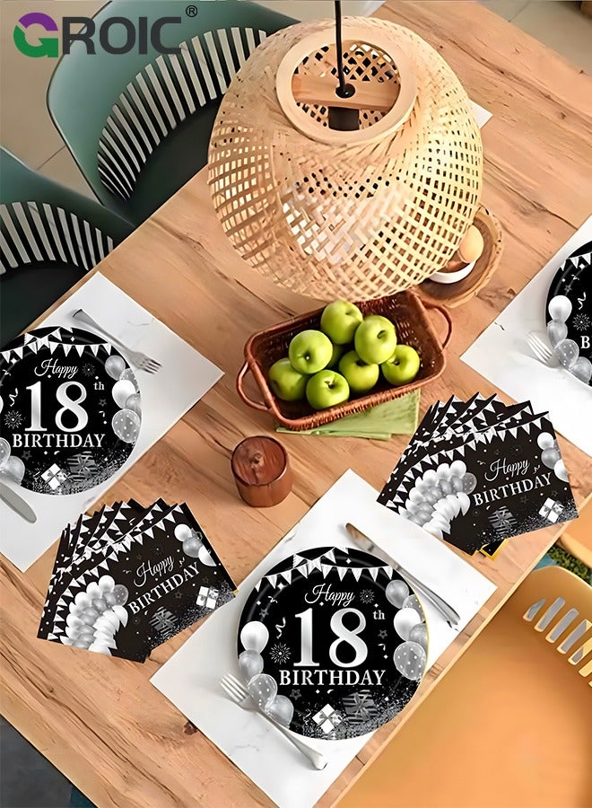 116 Pcs Birthday Party Supplies and Decorations Pack, 18 Years Old Theme Party Decoration, Include Knives, Forks, Spoons, Plates, Napkins, Cups for 18 Years Old Birthday Party Decorations