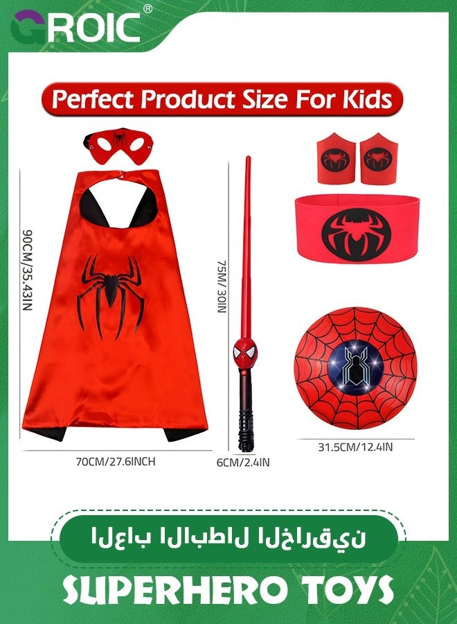 Spiderman Toy Set, Spider-man Capes and Eye Mask Dress Up, Kids Superhero Belt and Wrist Band Set, Comic Action Figures Shield Set, Superhero Costume Role Play Toy, Gift for Boys Girls 3+