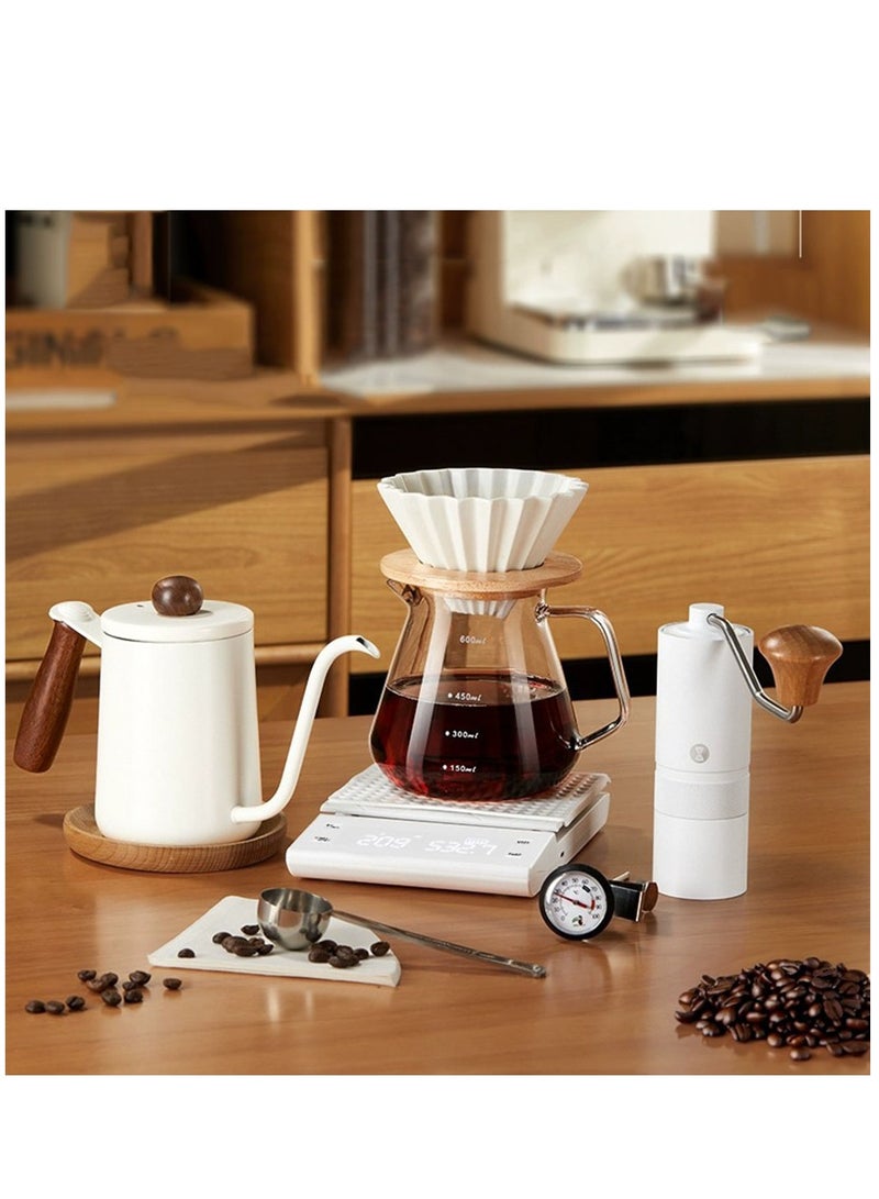 Pour Over Coffee Maker Set Coffee Kettle Scale Ceramic Server Ceramic Dripping Cup Bean Grinder Filter Paper Ceramic Cup ALL in 1 Portable Metal Box for Traveling