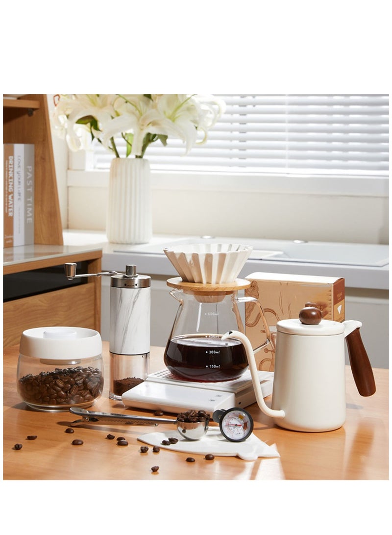 Pour Over Coffee Maker Set Coffee Kettle Scale Ceramic Server Ceramic Dripping Cup Bean Grinder Filter Paper Ceramic Cup ALL in 1 Portable Metal Box for Traveling