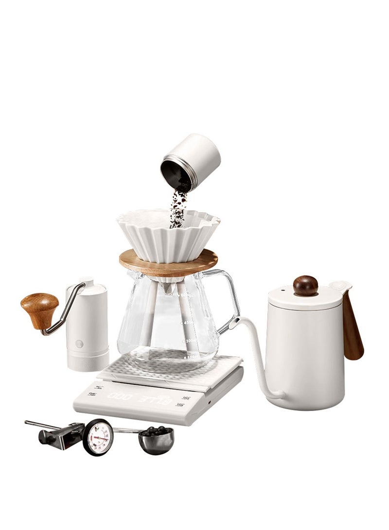 Pour Over Coffee Maker Set Coffee Kettle Scale Ceramic Server Ceramic Dripping Cup Bean Grinder Filter Paper Ceramic Cup ALL in 1 Portable Metal Box for Traveling