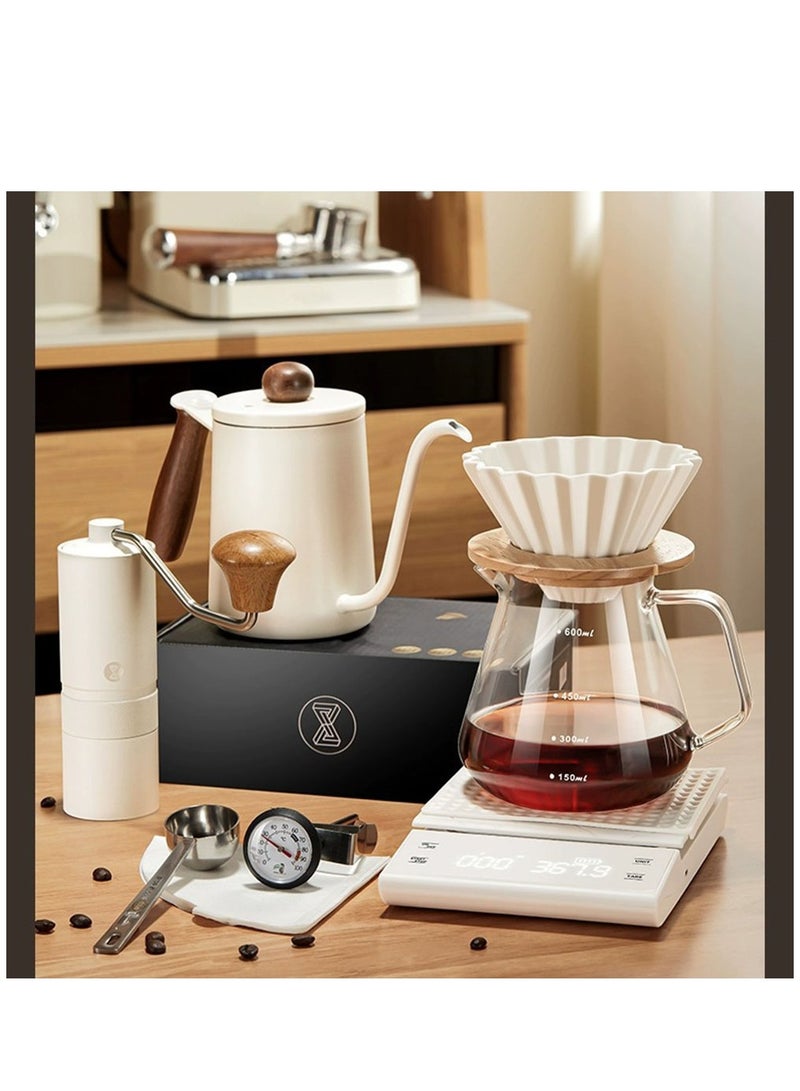 Pour Over Coffee Maker Set Coffee Kettle Scale Ceramic Server Ceramic Dripping Cup Bean Grinder Filter Paper Ceramic Cup ALL in 1 Portable Metal Box for Traveling