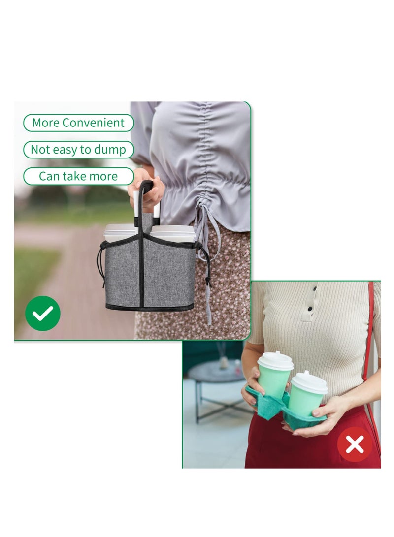Coffee Cup Carrier Bag Portable and Reusable Collapsible Tote Bag with Organizer Pockets Safely Secures Hot and Cold Beverages Perfect for Food Delivery and Take Out