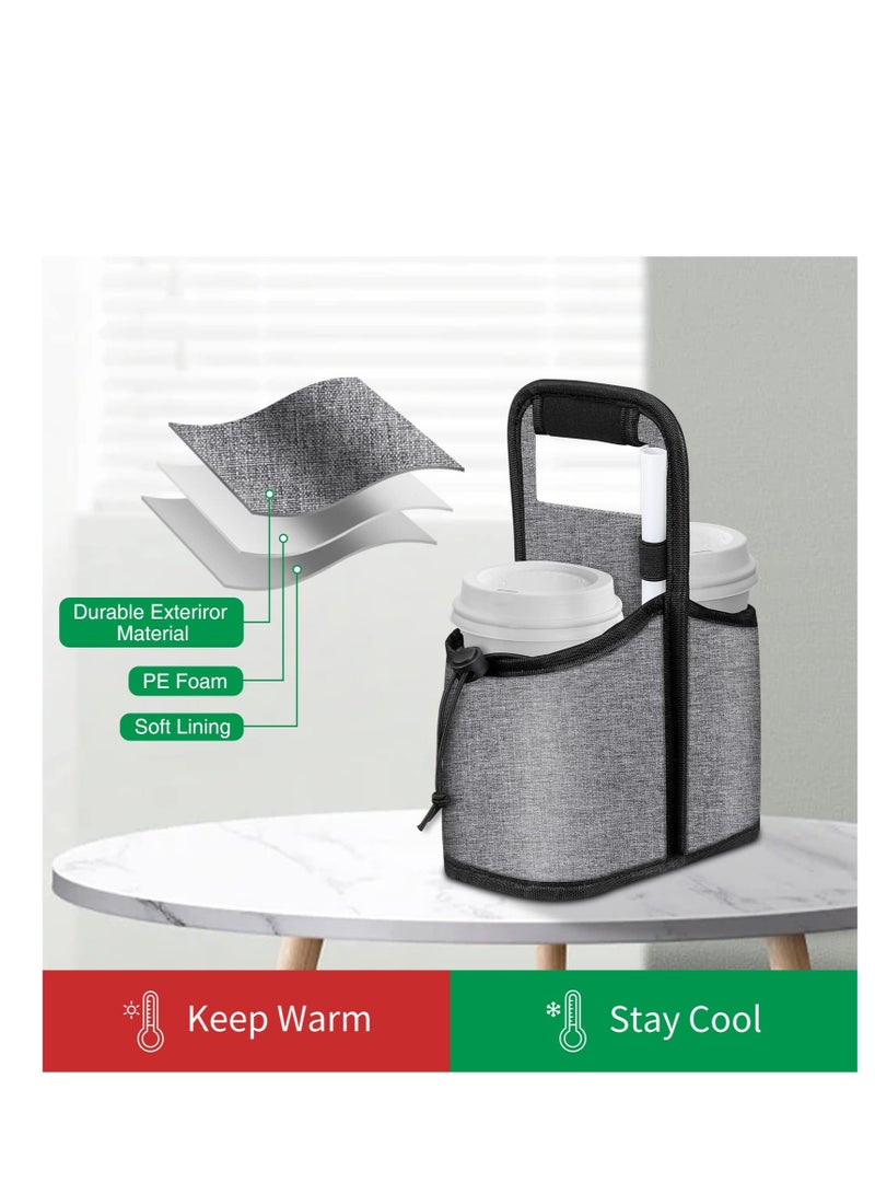 Coffee Cup Carrier Bag Portable and Reusable Collapsible Tote Bag with Organizer Pockets Safely Secures Hot and Cold Beverages Perfect for Food Delivery and Take Out