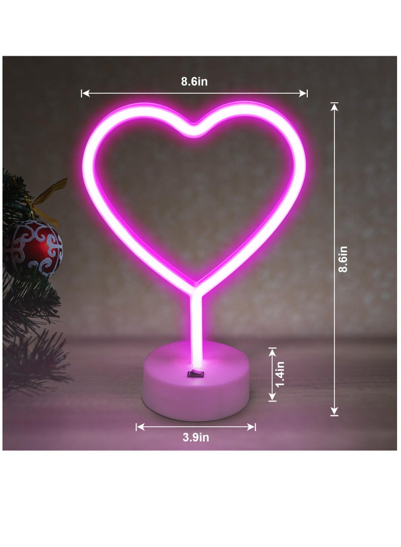 2 Pack Heart Neon Signs, LED Pink Heart Neon Sign Battery Operated or USB Powered Decoration Lamp, Neon Lights Heart Decor for Valentines Day, Bedroom, Wedding, Party, Pink Room Decor