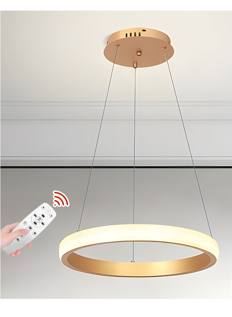 Modern LED Chandeliers Dining Room,Remote Control Simplicity Gold Acrylic Ring Chandelier for Kichen Table,Study,Adjustable Color Temperature Chandelier Lamp (60CM)