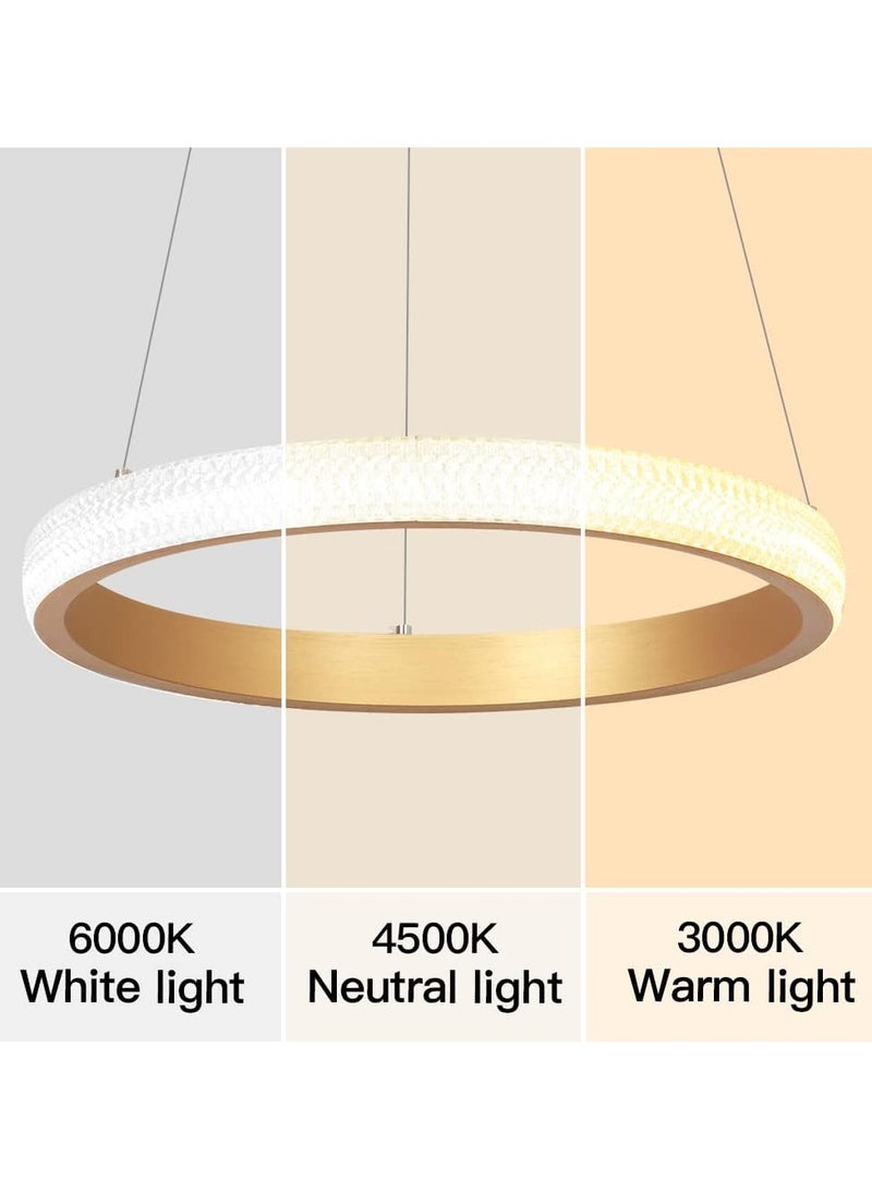 Modern LED Chandeliers Dining Room,Remote Control Simplicity Gold Acrylic Ring Chandelier for Kichen Table,Study,Adjustable Color Temperature Chandelier Lamp (60CM)