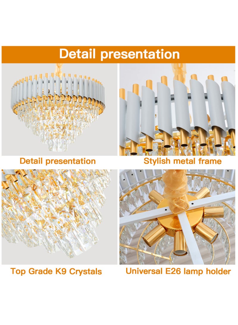 Modern Luxury Crystal Chandelier Living Room,Luxury Gold Dia 60cm Crystal Chandelier Light,11-Bulbs Crystal Chandelier Lamp for Dining Room, Hotel Hall Art Decor (Bulbs Included)