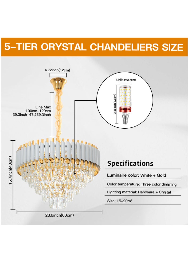 Modern Luxury Crystal Chandelier Living Room,Luxury Gold Dia 60cm Crystal Chandelier Light,11-Bulbs Crystal Chandelier Lamp for Dining Room, Hotel Hall Art Decor (Bulbs Included)