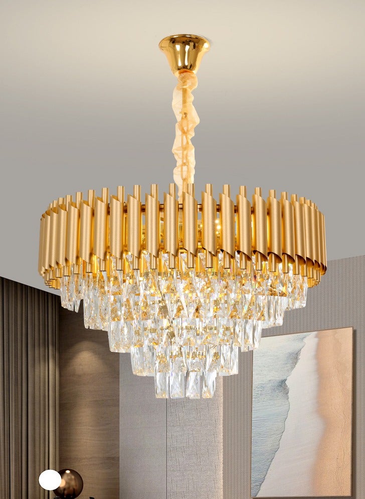 Luxury Crystal Chandelier Living Room,Dia 60cm Gold Modern Crystal Chandelier Lamp, Round Crystal Chandelier Light for Dining Room, Hotel Hall Art Decor