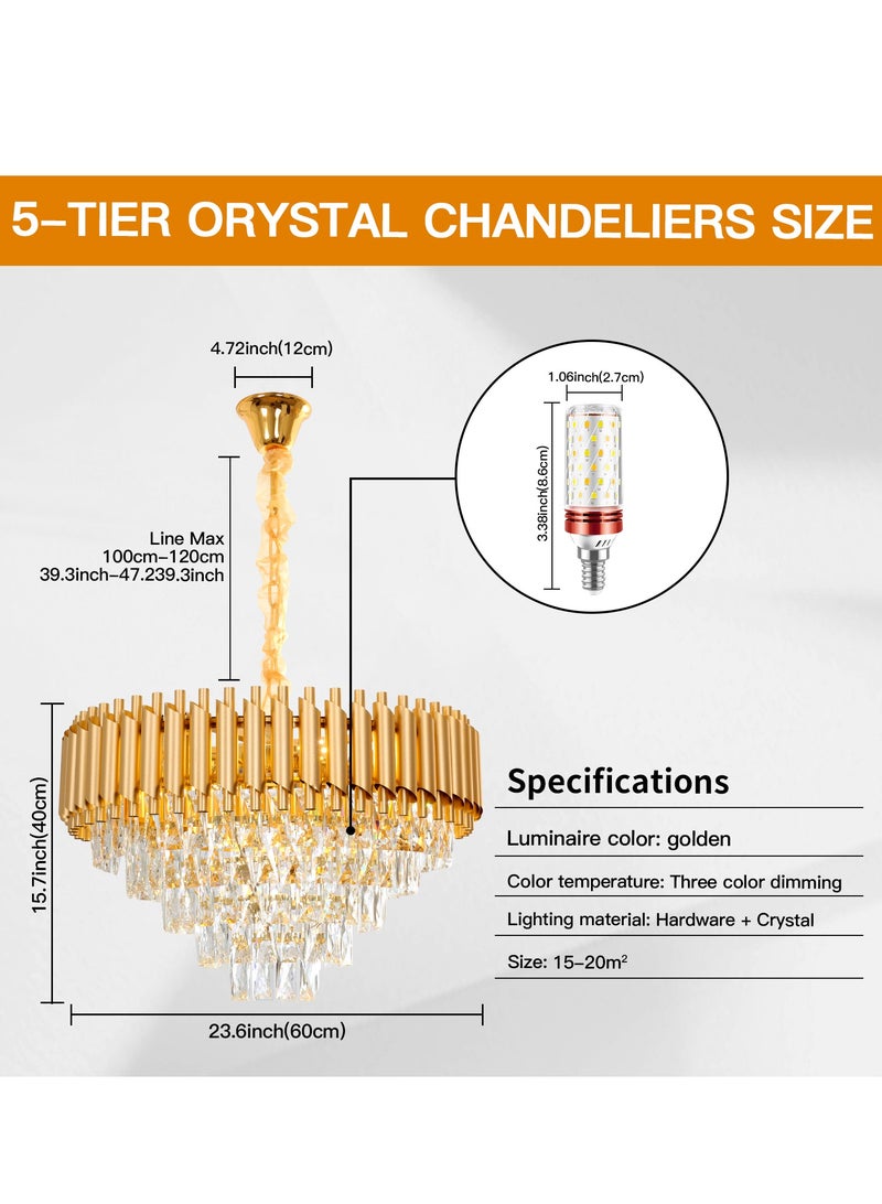 Luxury Crystal Chandelier Living Room,Dia 60cm Gold Modern Crystal Chandelier Lamp, Round Crystal Chandelier Light for Dining Room, Hotel Hall Art Decor