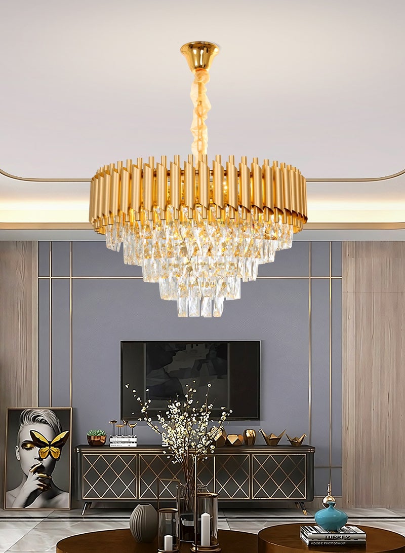 Luxury Crystal Chandelier Living Room,Dia 60cm Gold Modern Crystal Chandelier Lamp, Round Crystal Chandelier Light for Dining Room, Hotel Hall Art Decor