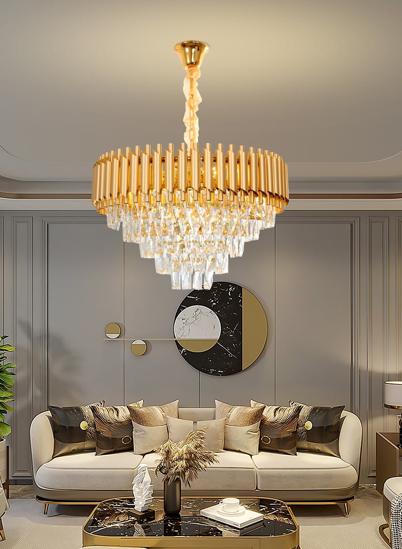 Luxury Crystal Chandelier Living Room,Dia 60cm Gold Modern Crystal Chandelier Lamp, Round Crystal Chandelier Light for Dining Room, Hotel Hall Art Decor