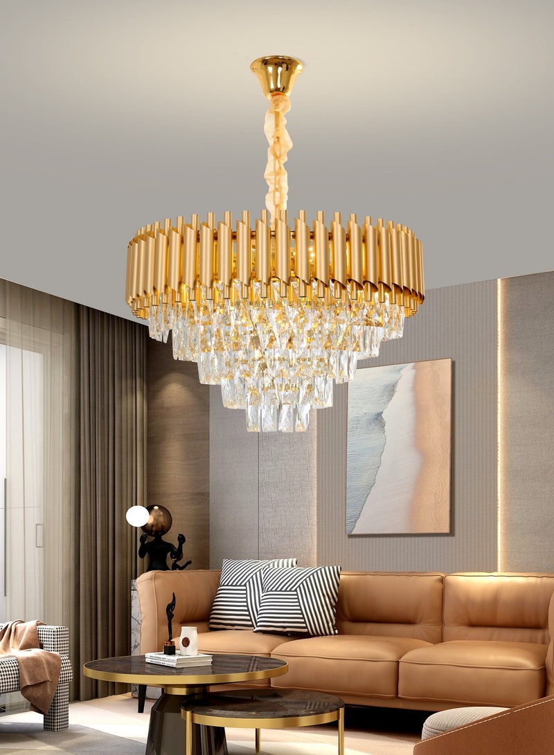 Luxury Crystal Chandelier Living Room,Dia 60cm Gold Modern Crystal Chandelier Lamp, Round Crystal Chandelier Light for Dining Room, Hotel Hall Art Decor