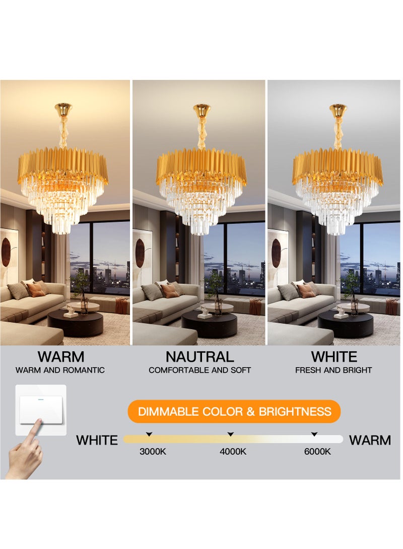 Modern Luxury Gold Crystal Chandelier,5-Tier Pendant Lights Fixture, K9 Crystal Hanging Ceiling Light,11-Bulb Pendant Lights Fixture for Dining Room, Living Room, Bedroom, Coverage Area 15-20㎡