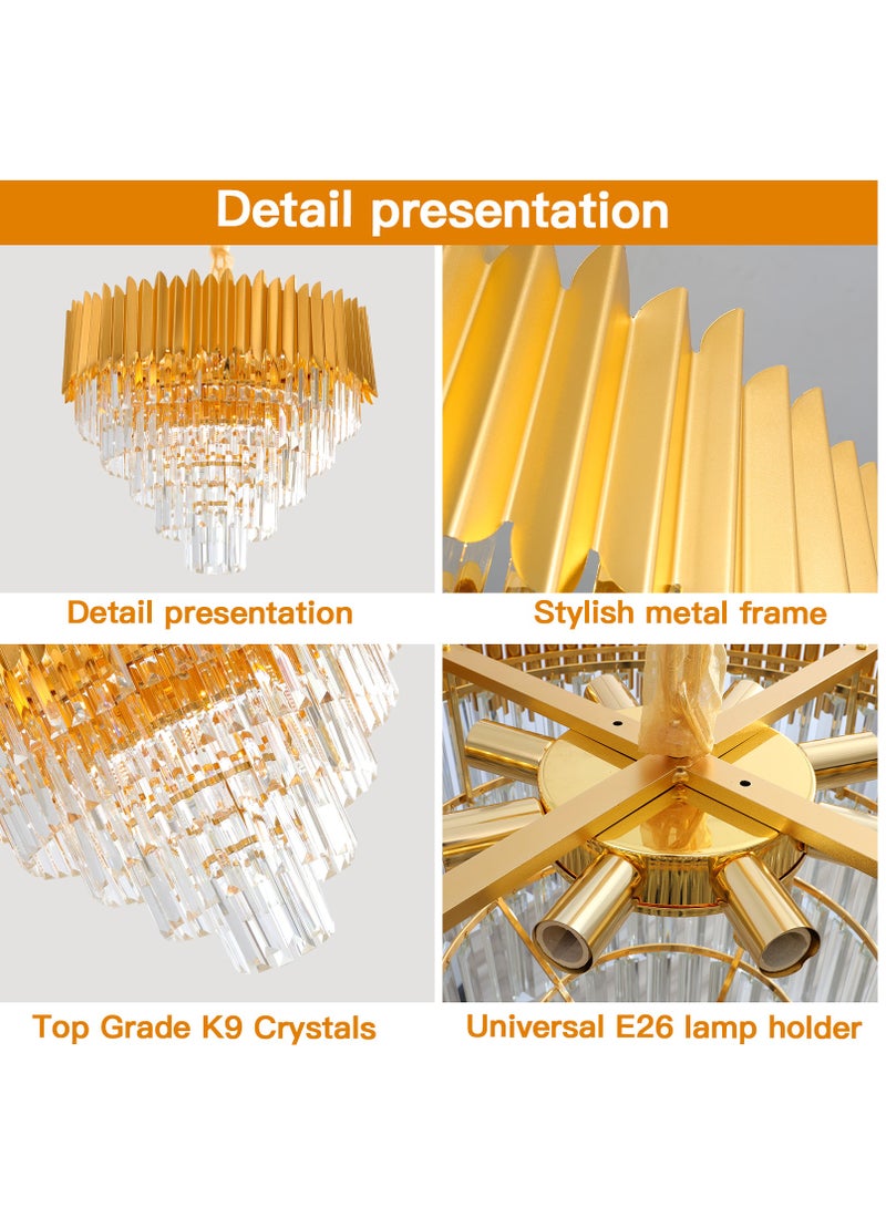 Modern Luxury Gold Crystal Chandelier,5-Tier Pendant Lights Fixture, K9 Crystal Hanging Ceiling Light,11-Bulb Pendant Lights Fixture for Dining Room, Living Room, Bedroom, Coverage Area 15-20㎡