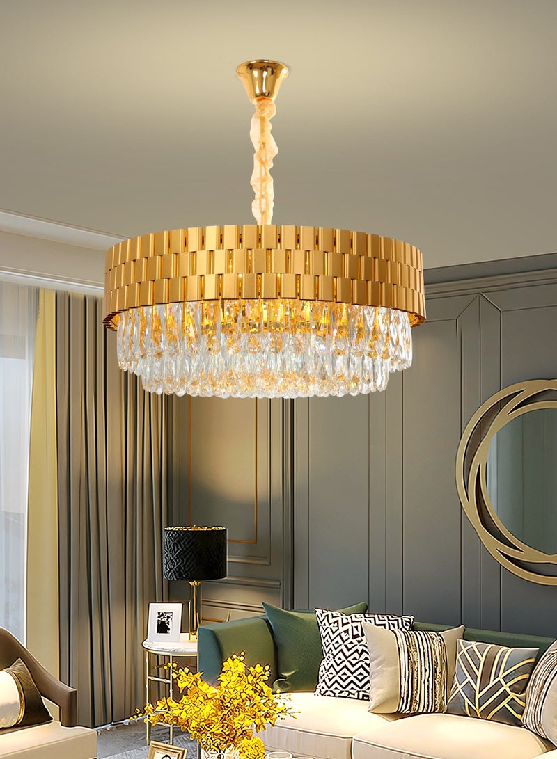 Luxury Crystal Chandelier Living Room,Dia 60cm Gold Modern Crystal Chandelier Light, Round Crystal Chandelier Lamp for Dining Room Hotel Hall Art Decor