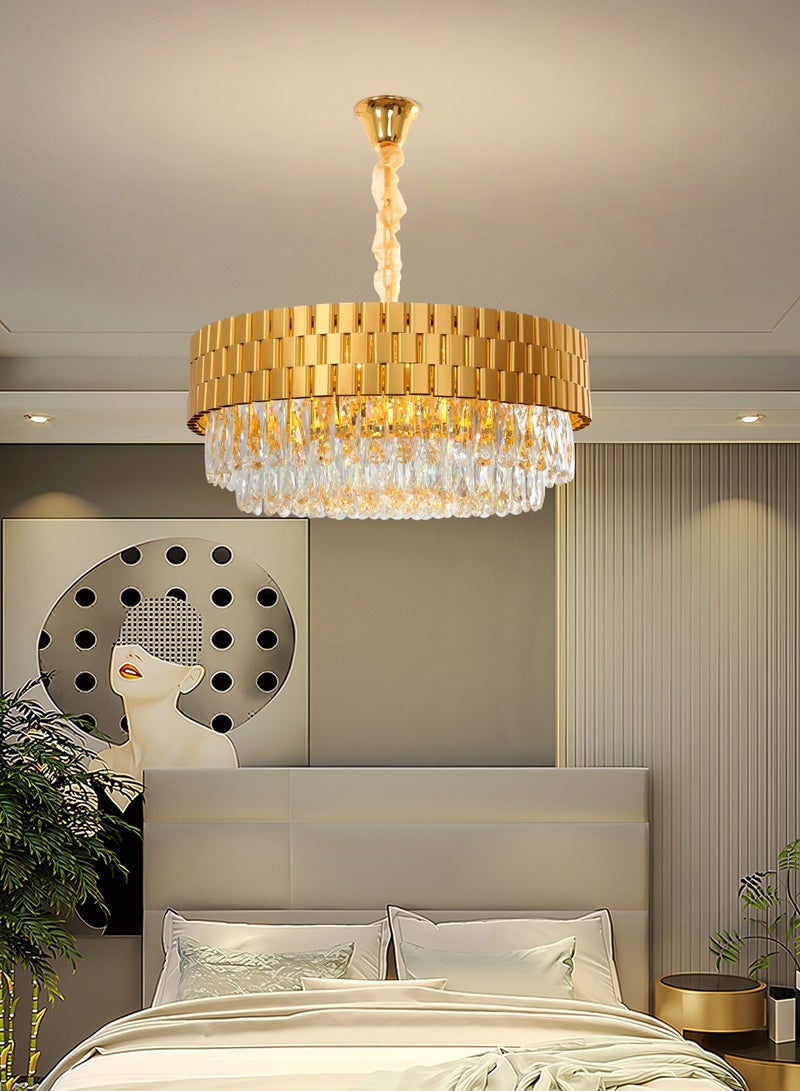 Luxury Crystal Chandelier Living Room,Dia 60cm Gold Modern Crystal Chandelier Light, Round Crystal Chandelier Lamp for Dining Room Hotel Hall Art Decor