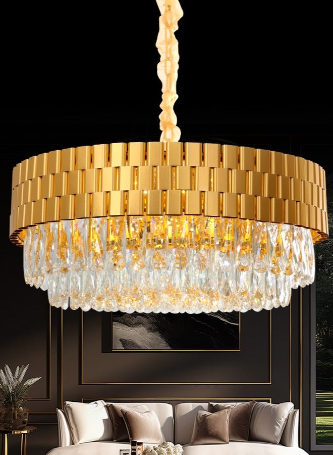 Luxury Crystal Chandelier Living Room,Dia 60cm Gold Modern Crystal Chandelier Light, Round Crystal Chandelier Lamp for Dining Room Hotel Hall Art Decor