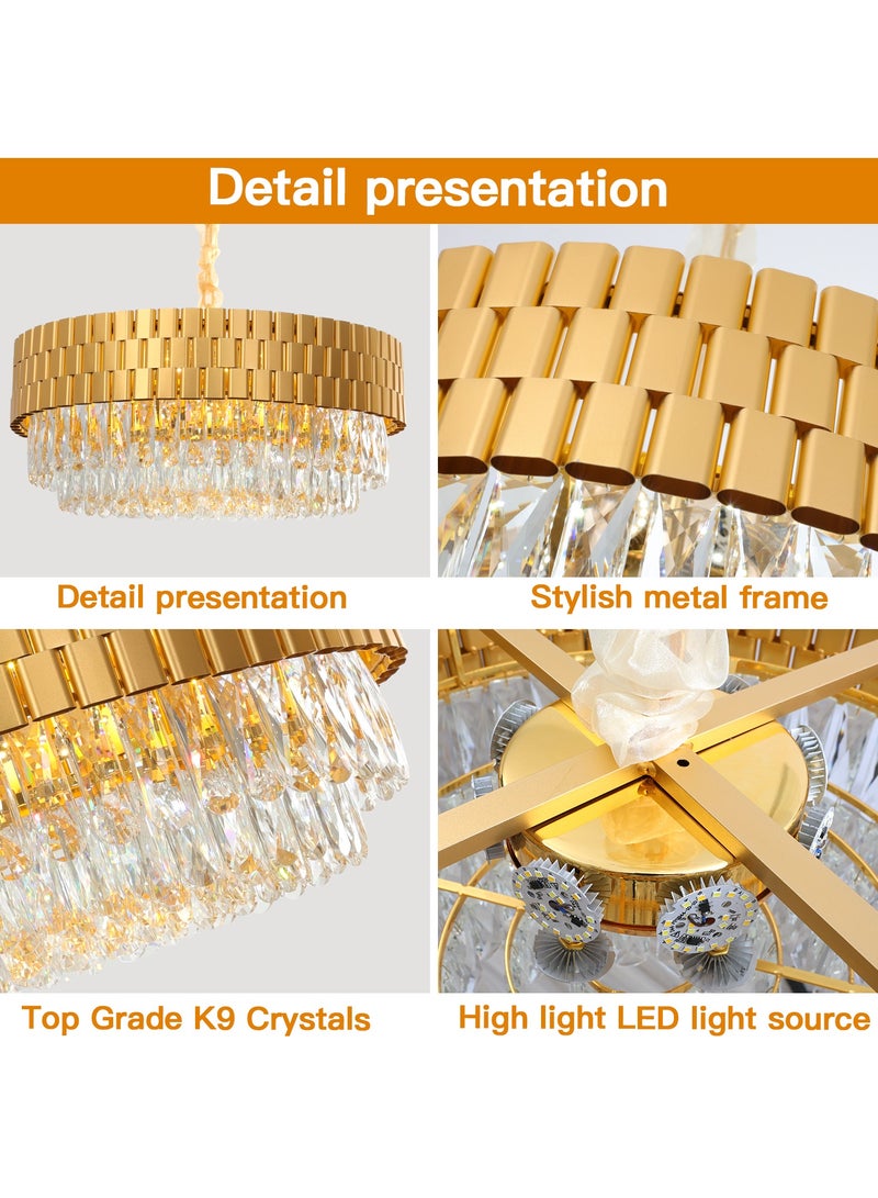 Luxury Crystal Chandelier Living Room,Dia 60cm Gold Modern Crystal Chandelier Light, Round Crystal Chandelier Lamp for Dining Room Hotel Hall Art Decor