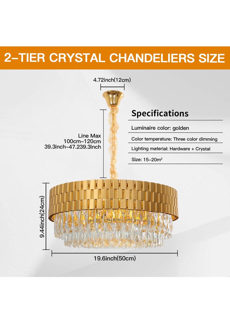 Luxury Crystal Chandelier Living Room,Dia 60cm Gold Modern Crystal Chandelier Light, Round Crystal Chandelier Lamp for Dining Room Hotel Hall Art Decor