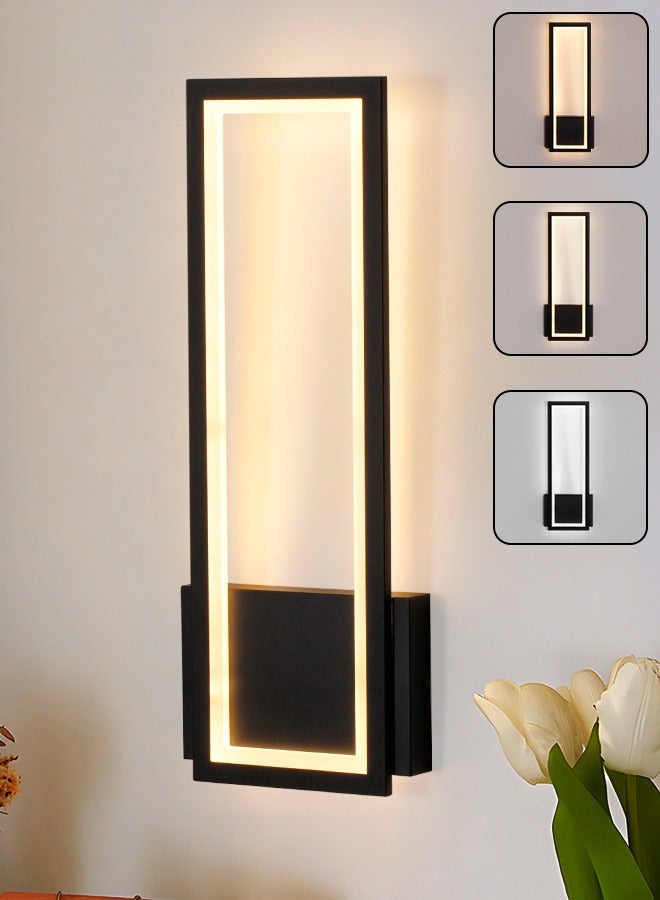 LED Wall Sconces - Modern Wall Lights for Living Room, Bedroom - 3-Color Dimming & 15W Brightness - Easy Install Wall Light Fixtures - Elegant Rectangular Design