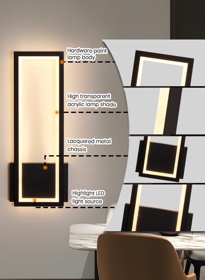 LED Wall Sconces - Modern Wall Lights for Living Room, Bedroom - 3-Color Dimming & 15W Brightness - Easy Install Wall Light Fixtures - Elegant Rectangular Design