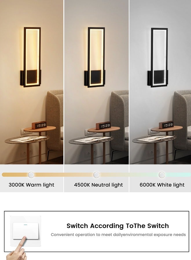 LED Wall Sconces - Modern Wall Lights for Living Room, Bedroom - 3-Color Dimming & 15W Brightness - Easy Install Wall Light Fixtures - Elegant Rectangular Design