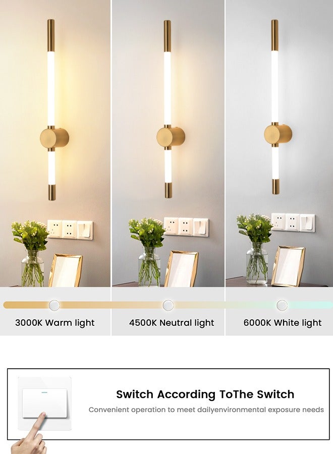 LED Wall Lights for Bedrooms & Living Rooms - Dimmable Sconces Wall Lighting Fixtures with 3 Color Temperature & High-Quality Metal Construction - Modern Golden Linear Strip Shape