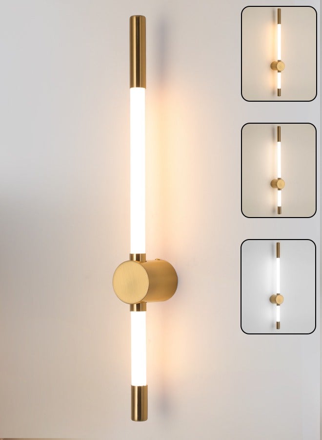 LED Wall Lights for Bedrooms & Living Rooms - Dimmable Sconces Wall Lighting Fixtures with 3 Color Temperature & High-Quality Metal Construction - Modern Golden Linear Strip Shape