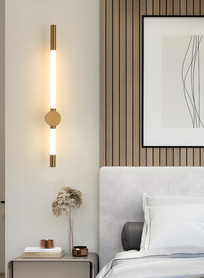 LED Wall Lights for Bedrooms & Living Rooms - Dimmable Sconces Wall Lighting Fixtures with 3 Color Temperature & High-Quality Metal Construction - Modern Golden Linear Strip Shape