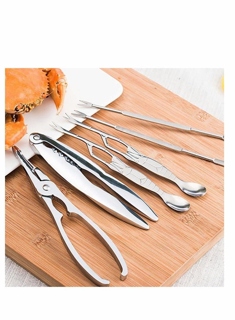 Stainless Steel Seafood Tool Kit Seafood Nuts Shellfish Lobster and Crab Cracker Tool Set Crustacean Set with Storage Box 2 Pcs Lobster Crackers and 4 Pcs Stainless Steel Seafood Forks