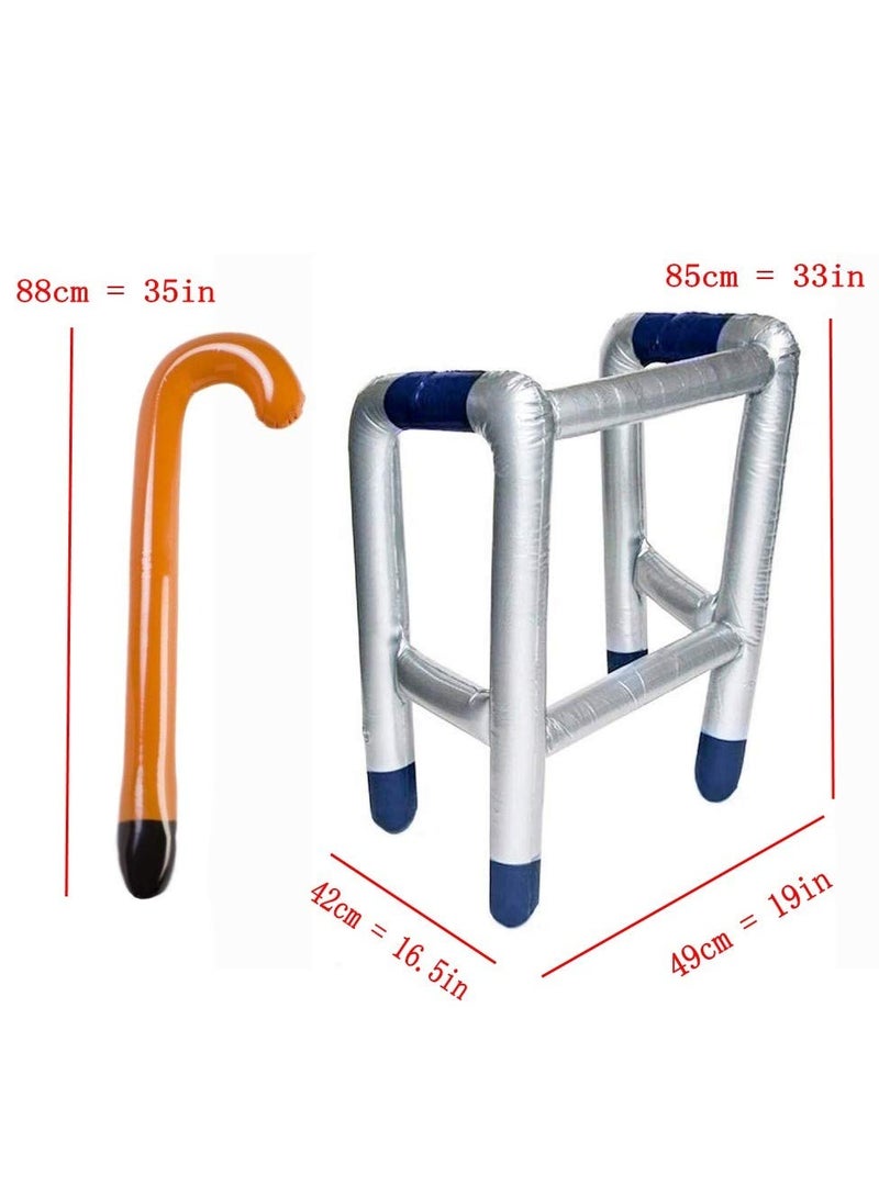 Inflatable Zimmer Frame and Walking Stick, Inflatable Frame and Walking Stick, Party Fun Toy, Blow Up Toy Novelty Gag Joke Dress Up for Adult, Kids, Grandma Fun Fancy Dress Accessories