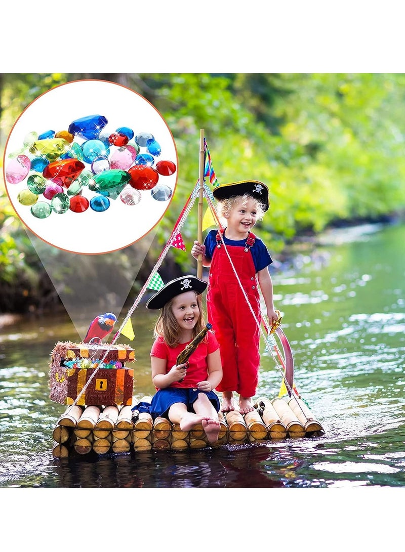 24 Diving Gems Pool Toys with 3 Treasures Pirate Box, Summer Swimming Gems Diving Teaching Toys Colorful Sinking Gems Pool Toys Underwater Gem Diving Dive Throw Toy