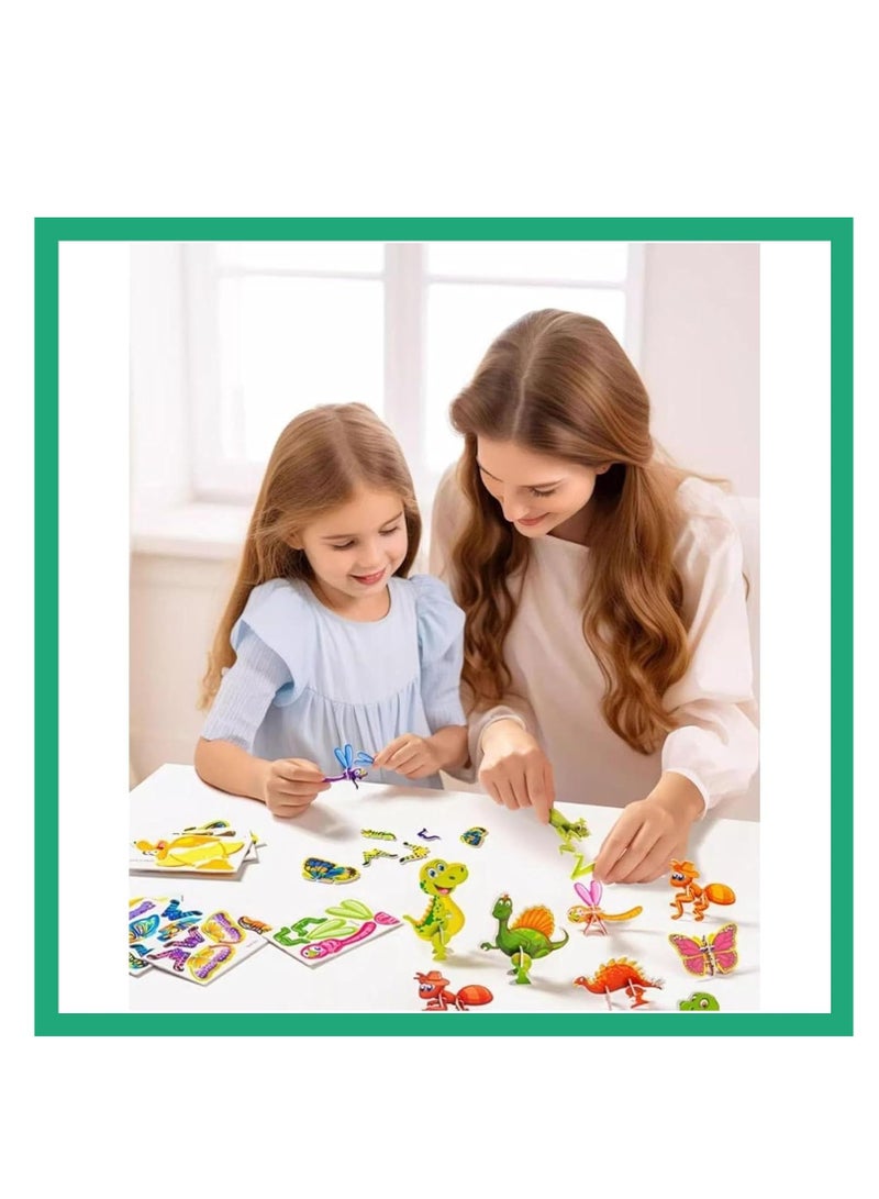 4 Set Educational 3D Cartoon Puzzle, 3D Cartoon Puzzles, Animals, dinosaurs, airplanes, insects 3D puzzles, Good Gifts for Boys & Girls