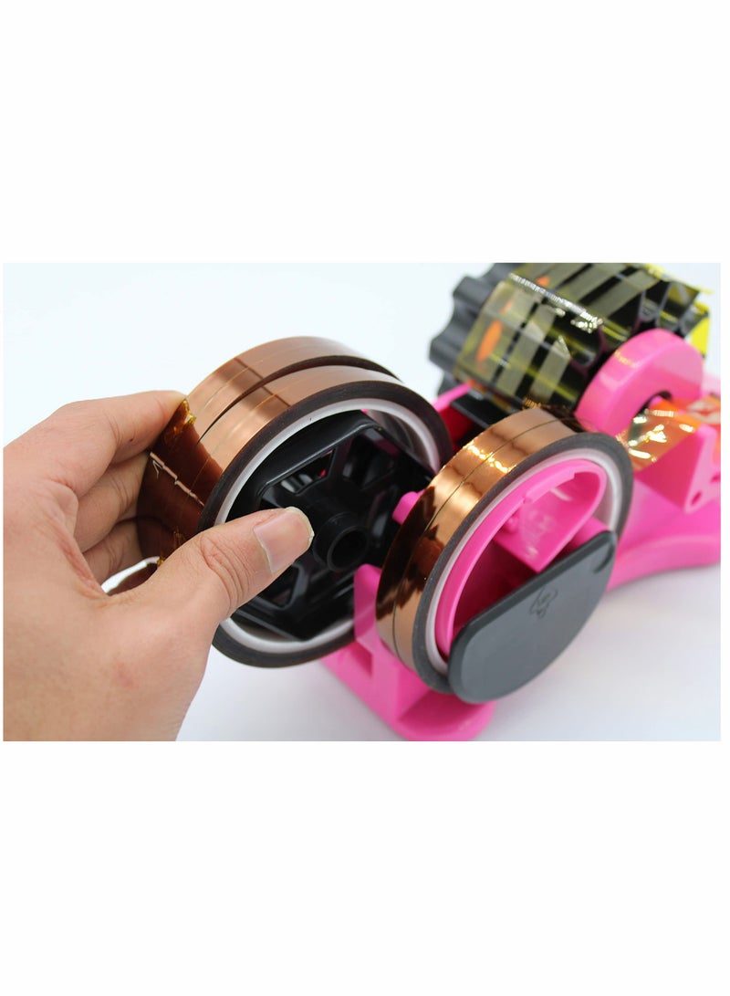 Multiple Roll Cut Heat Tape Dispenser Sublimation for Heat Transfer Tape, Heat Press Thermal Tape Holder Dispenser for Desk with 1 inch and 3 inch Core (Pink)