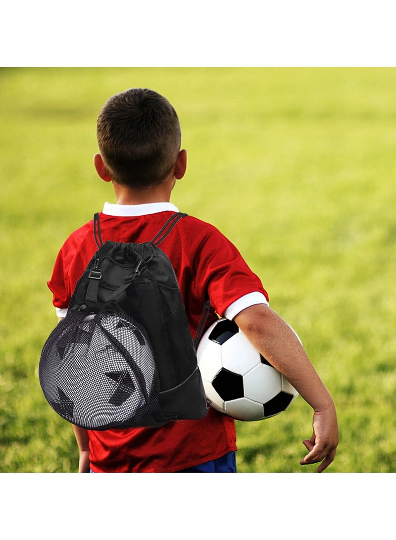 Drawstring Football Bag Soccer Backpack with Detachable Mesh Bag Waterproof Draw String Back Sack with Zip Pocket