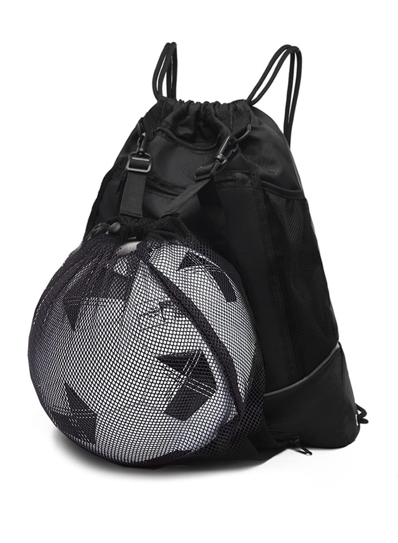 Drawstring Football Bag Soccer Backpack with Detachable Mesh Bag Waterproof Draw String Back Sack with Zip Pocket