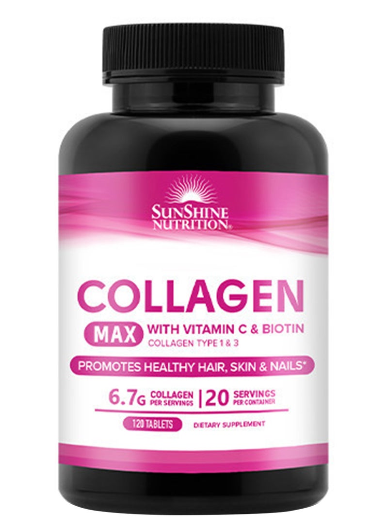 Collagen Max Tablets With Vitamin C & Biotin I Collagen Type 1&3 Promotes Healthy Hair, Skin And Nails 120 Tablets