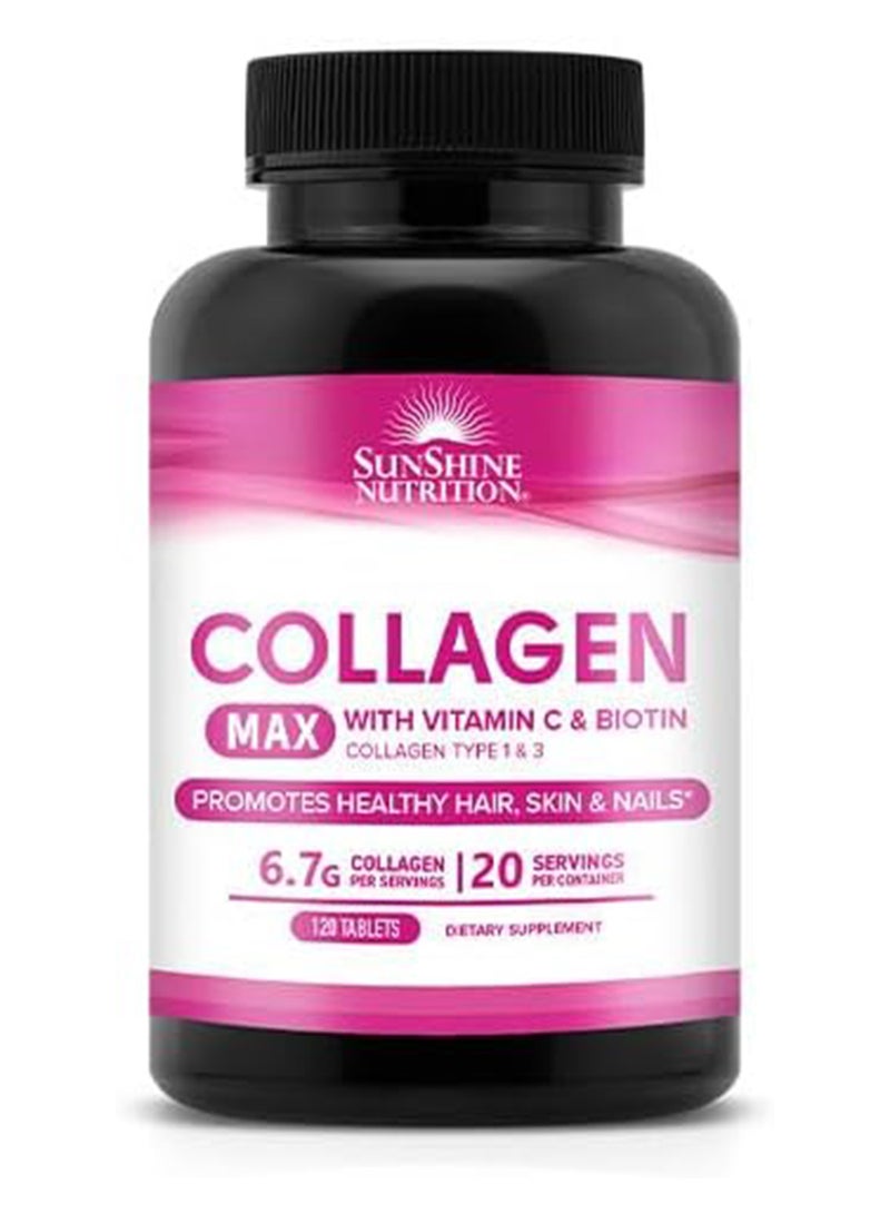 Collagen Max Tablets With Vitamin C & Biotin I Collagen Type 1&3 Promotes Healthy Hair, Skin And Nails 120 Tablets